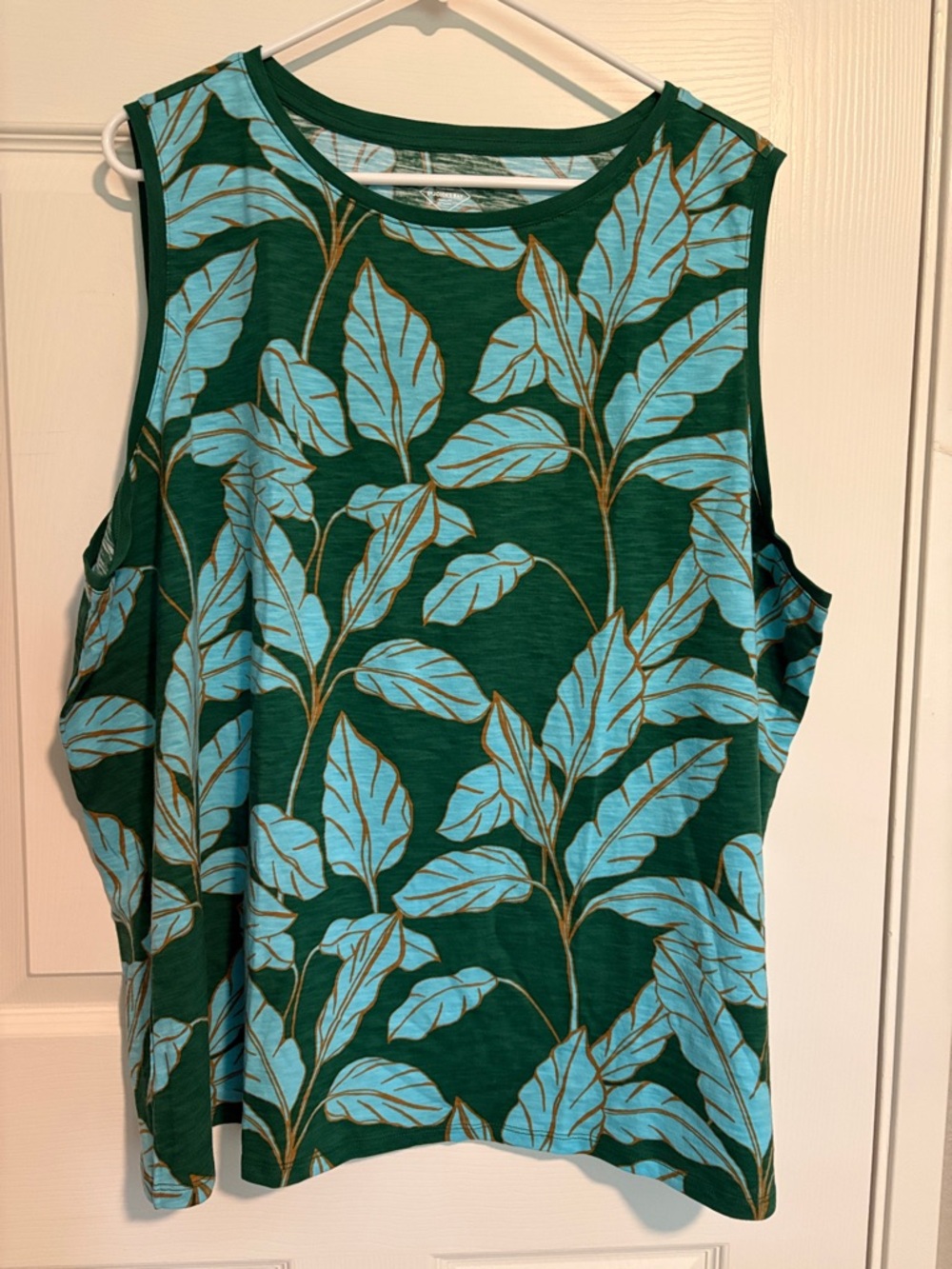 St. John's Bay Green Tank with Light Blue Leaf Print